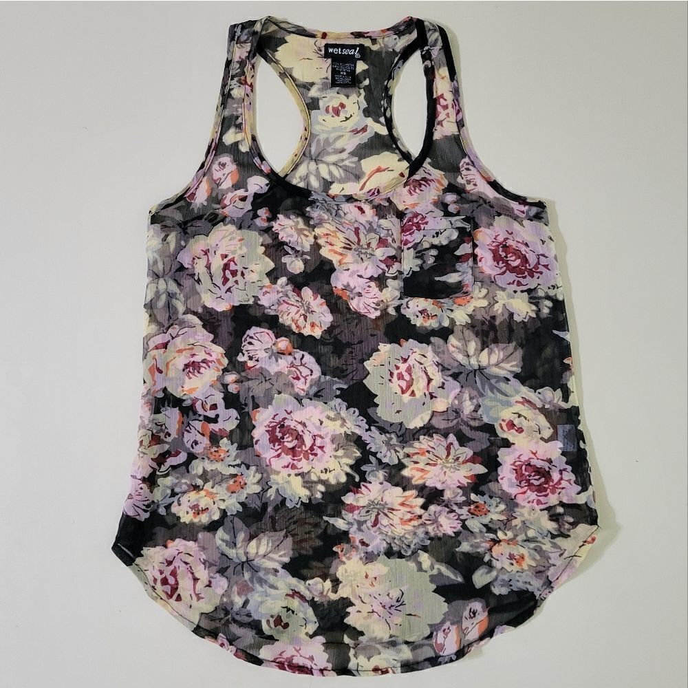 Wet Seal Women's Sheer Floral Racerback Tank Top